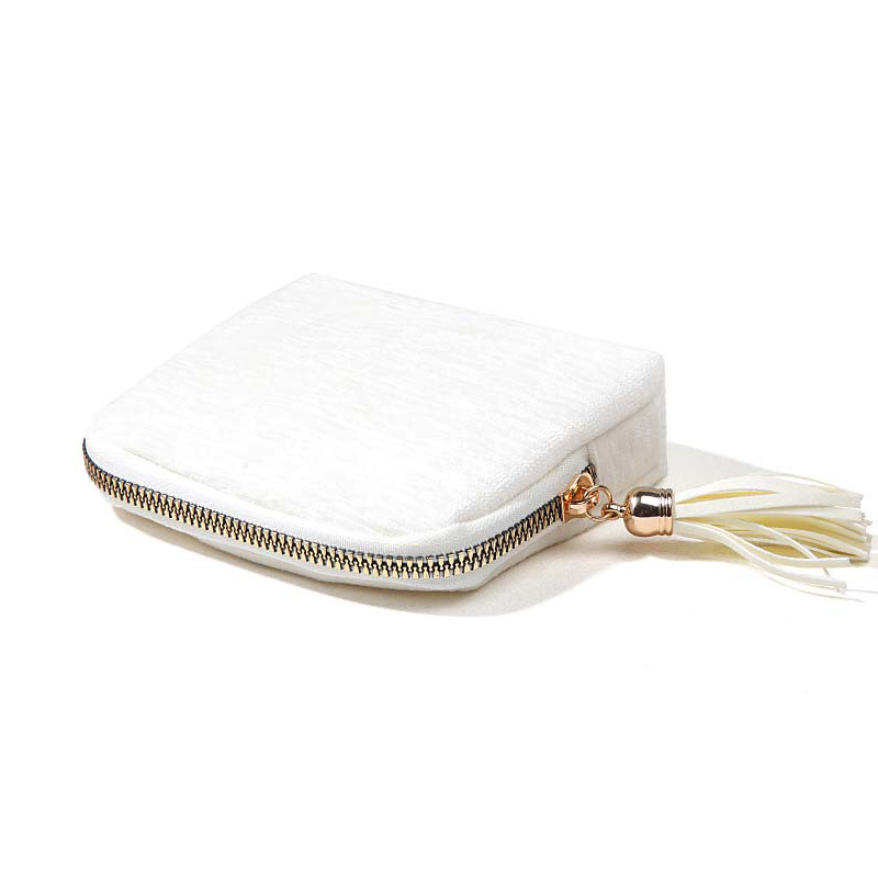 Travel Jewelry Bag Portable Organizer with 5 Compartments Velvet Satin Lining Tassel Zipper