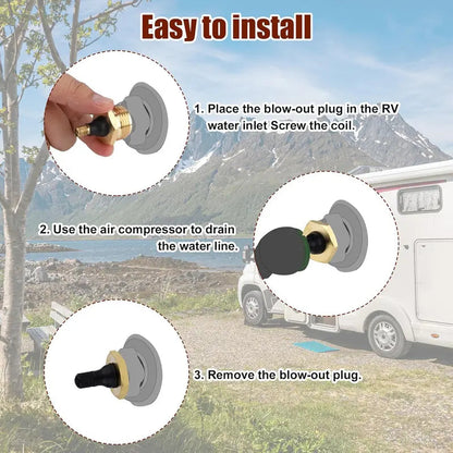 🚐💨 Brass RV Winterizing Blowout Adapter – Quick Water Line Drain & Seasonal Maintenance Tool