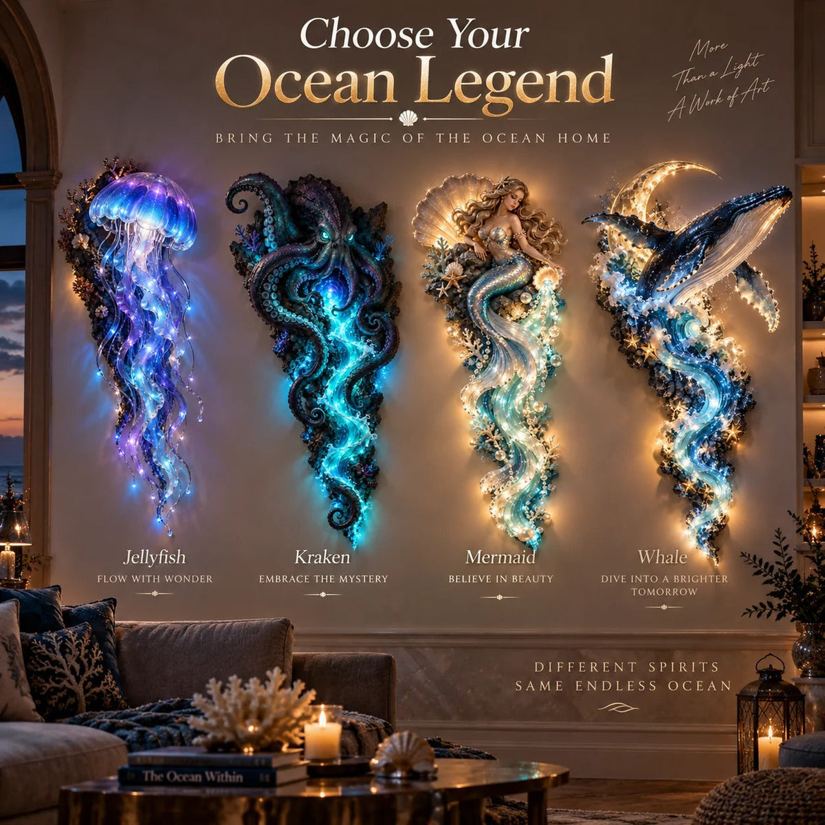 ⏰Limited Stock 50% OFF - 🌊✨ Enchanted Ocean Legends™ Lighted Wall Décor Collection 🐋🧜‍♀️