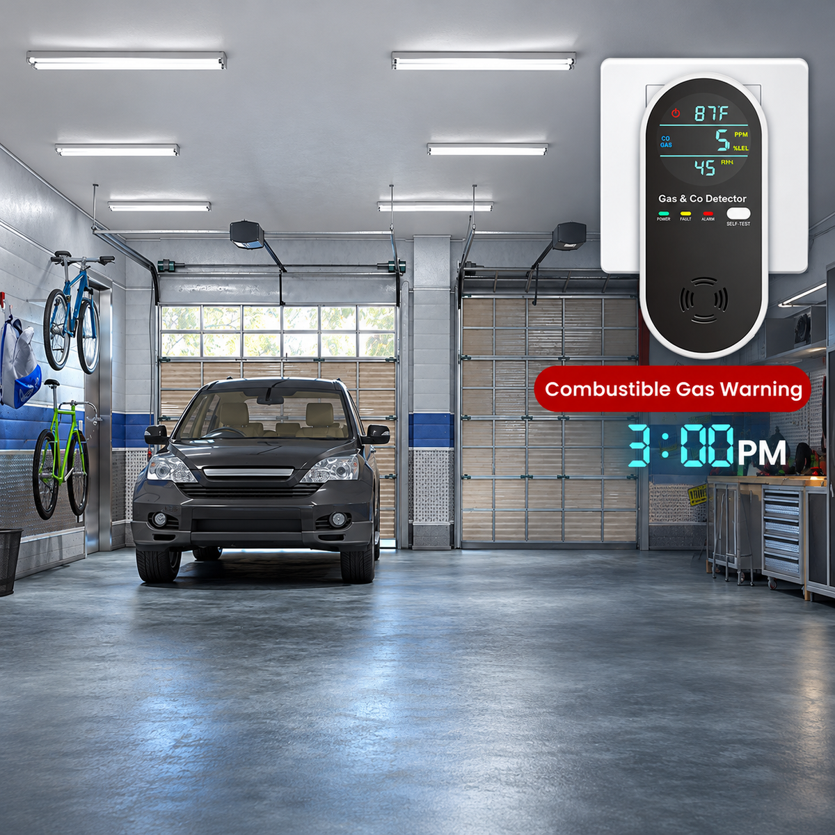🛡️4 in 1 Gas & Carbon Monoxide Detector with Temperature and Humidity Display