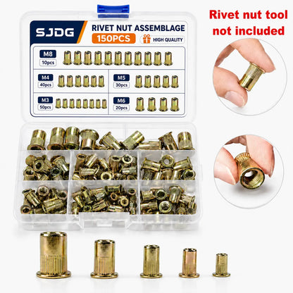 Rivet Nut Tool Kit, Rivet Nut Adapter Set with M3 M4 M5 M6 M8 Mandrel Heads & Hex Driver Bits, Nutsert Installation Kit for Drill, Metal Sheet, Automotive, Furniture & DIY Repair