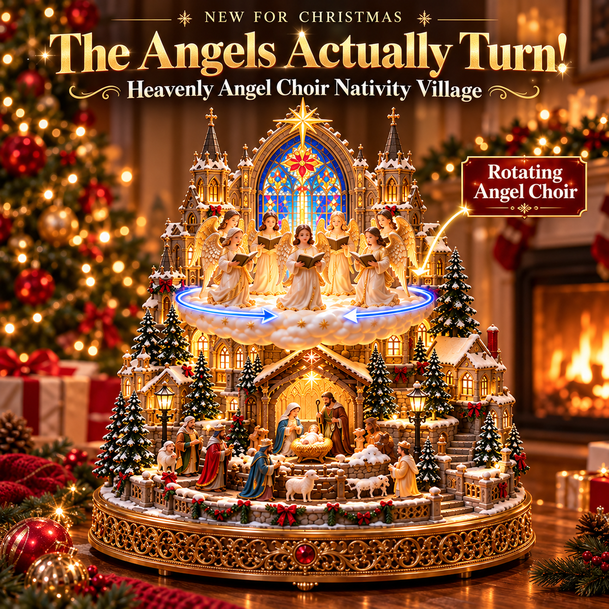 🔥 LAST DAY 49% OFF 🔥 Heavenly Angel Choir | Lighted & Rotating Christmas Nativity Village