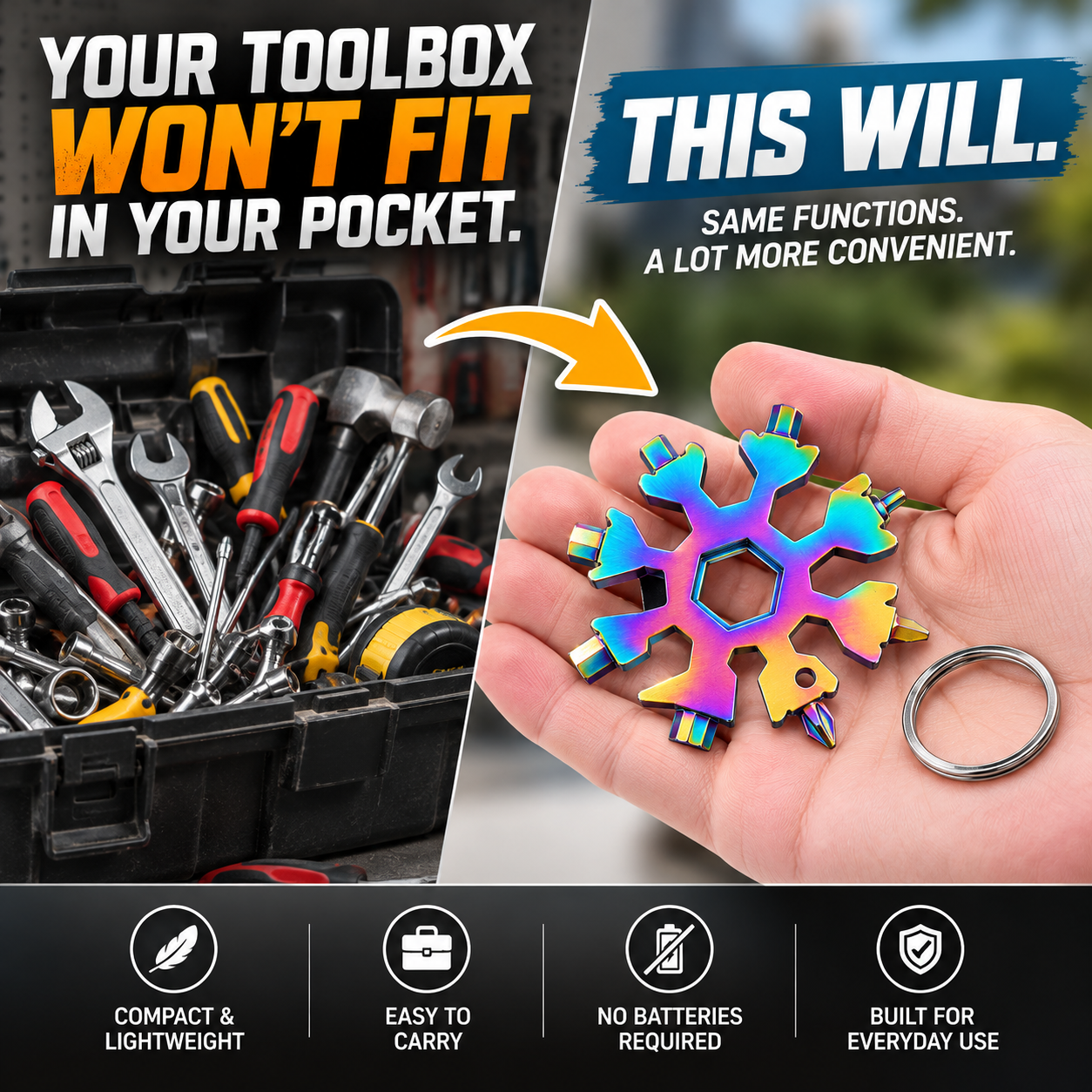 ❄️ 18-in-1 Snowflake Multi-Tool – Pocket Wrench, Screwdriver & Bottle Opener