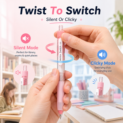 ✨ 6-Color Silent Switch Gel Pen Set | Twist Between Silent & Clicky | 0.5mm Quick-Dry Smooth Writing Pens