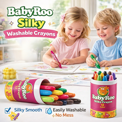 BabyRoo Silky Washable Crayons 🎨🖍️✨ – Safe, Smooth & Easy to Clean!