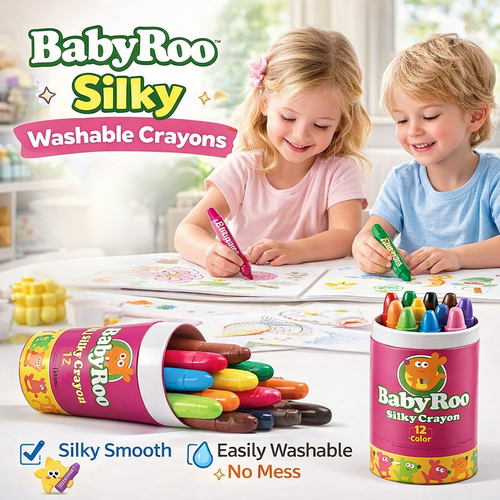 BabyRoo Silky Washable Crayons 🎨🖍️✨ – Safe, Smooth & Easy to Clean!