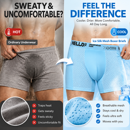 🧊 Men's Ice Silk Cooling Boxer Briefs 6-Pack | Breathable Mesh Comfort Underwear