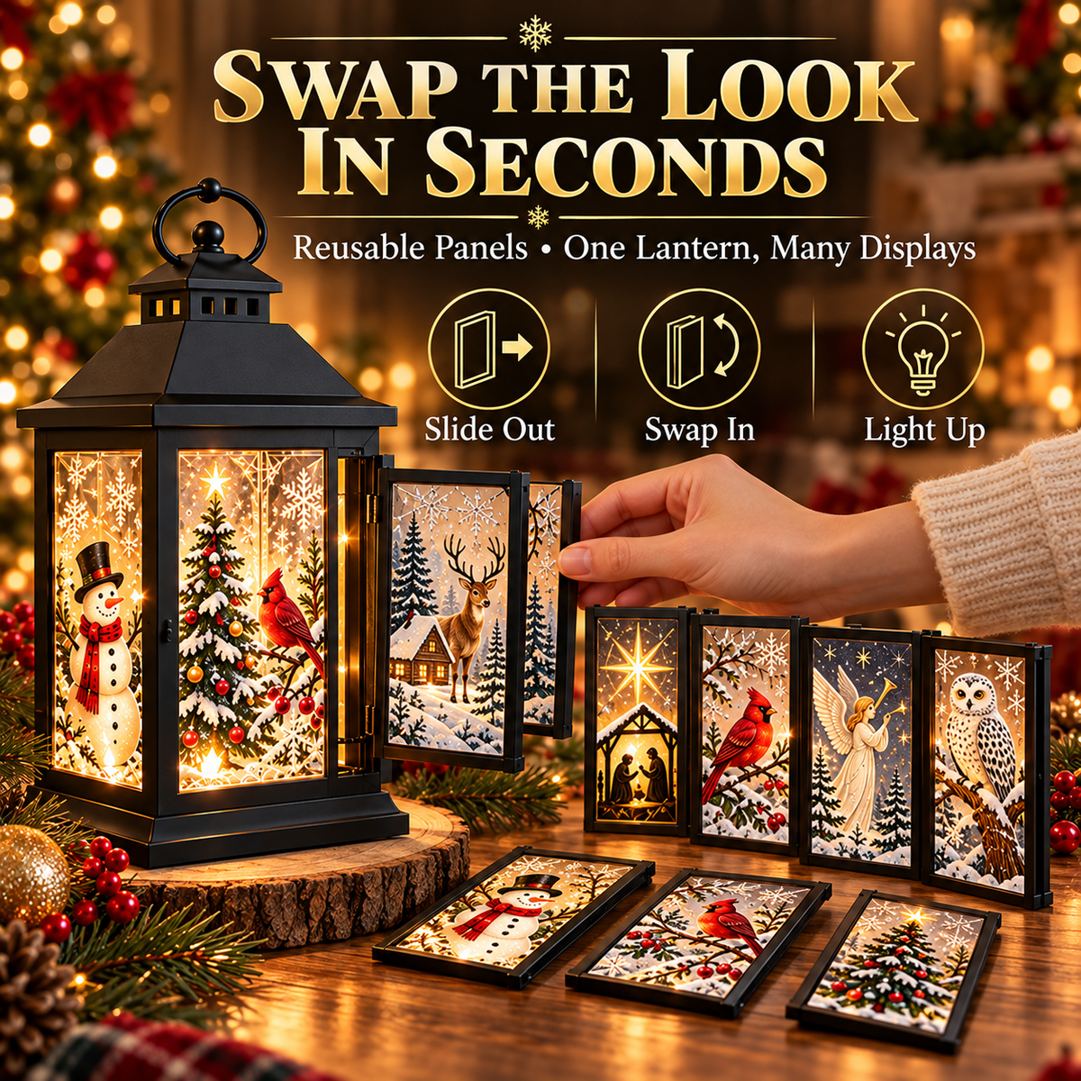 Interchangeable Crystal Lantern™ – Light-Up Holiday Décor