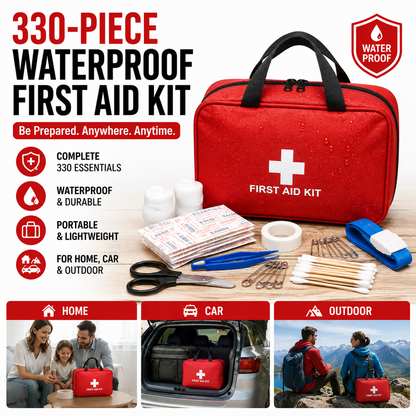 👩‍⚕️330-Piece Waterproof First Aid Kit for Home, Car & Outdoor Emergencies