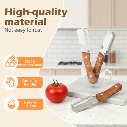 Stainless Steel Sharp Peeler with Wooden Non-Slip Ergonomic Handle