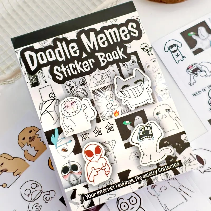✨Doodle Meme Sticker Book - 460 Hand Drawn Stickers for Journaling Express Your Mood & Internet Vibes