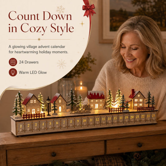 🌲Wooden Village Advent Calendar With Led Glow🎁