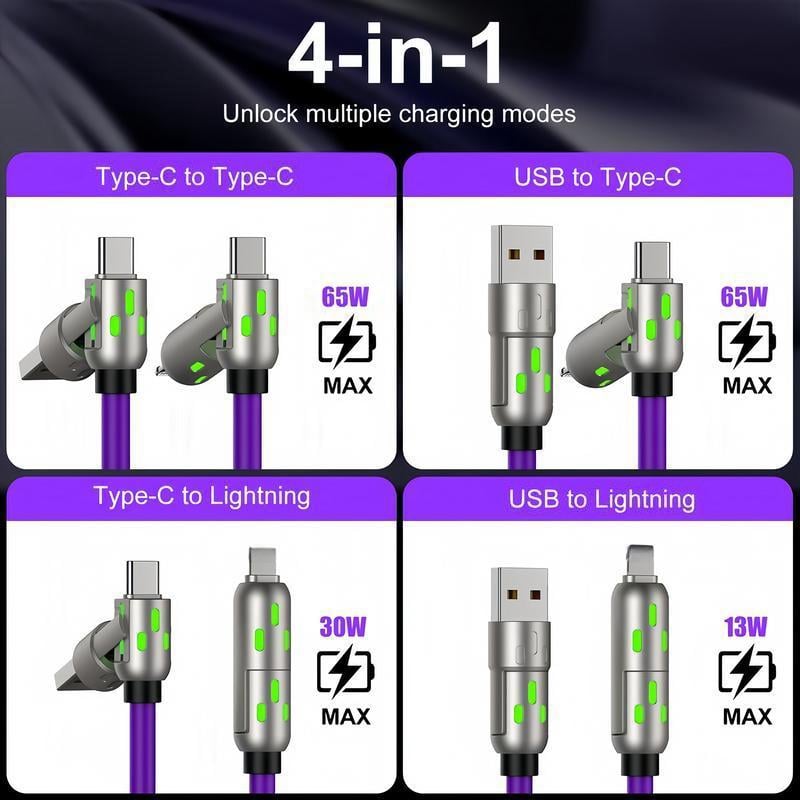 🎉 Buy 1 Get 1 Free! 6.6FT 4-in-1 Fast Charging USB Cable (USB-A/Type-C/Lightning) Aluminum