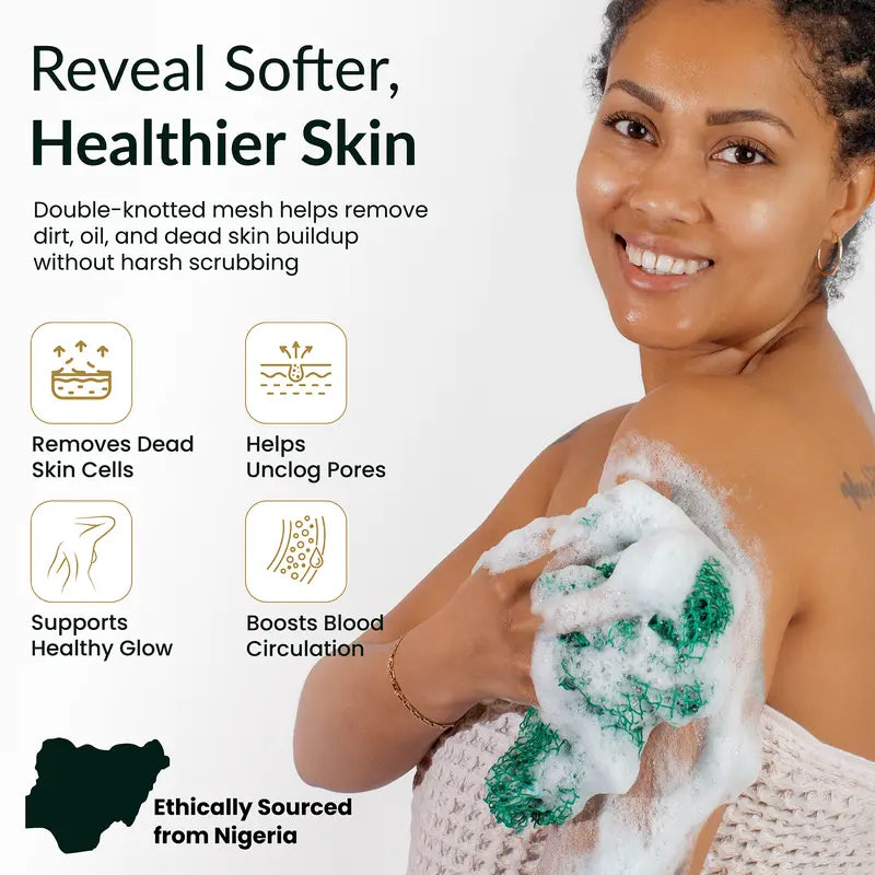 African Exfoliating Net Sponge, Authentic Ethically Sourced from Nigeria Body Scrubber