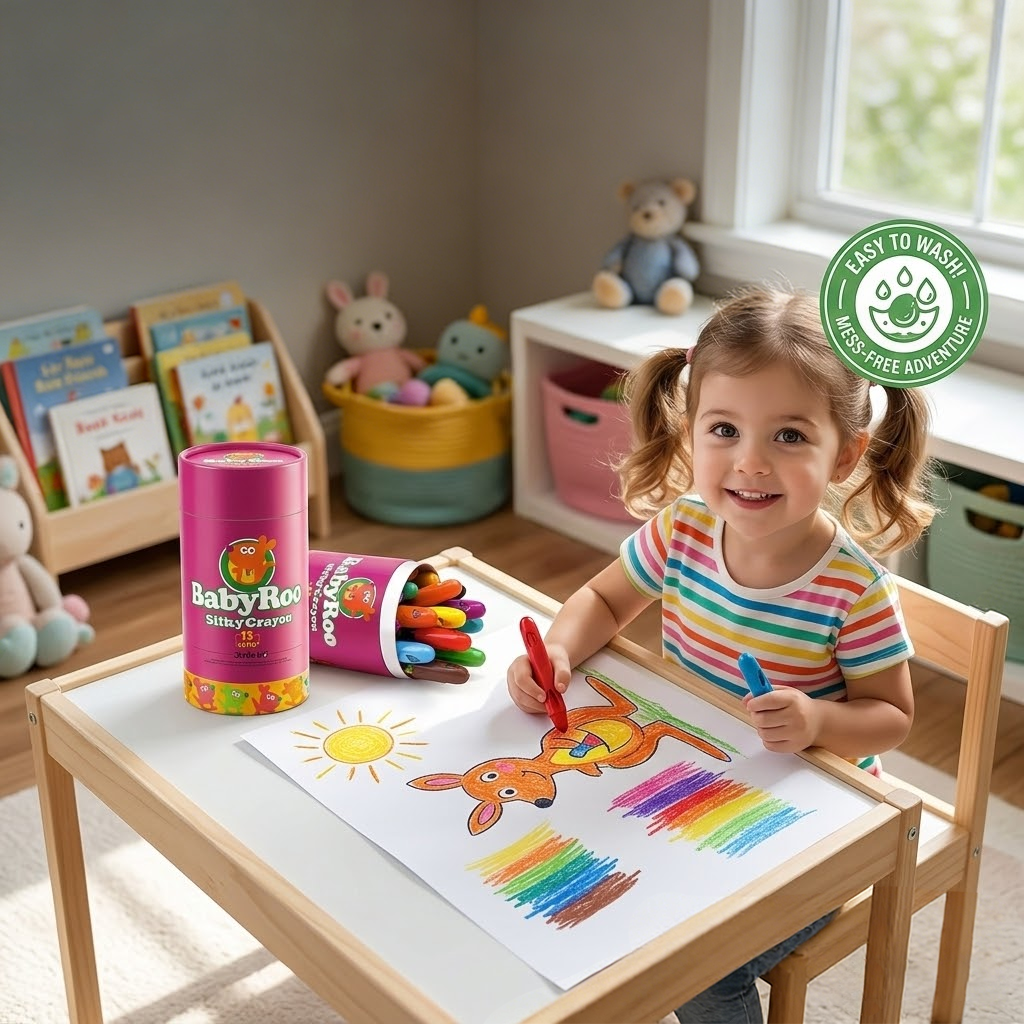 BabyRoo Silky Washable Crayons 🎨🖍️✨ – Safe, Smooth & Easy to Clean!