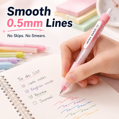 ✨ 6-Color Silent Switch Gel Pen Set | Twist Between Silent & Clicky | 0.5mm Quick-Dry Smooth Writing Pens