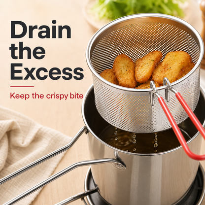 🍟SUMMER HOT SALE 55% OFF- Personal Mini Deep Fryer Set – Stainless Steel Pot with Lift-Out Draining Basket & Food Tongs