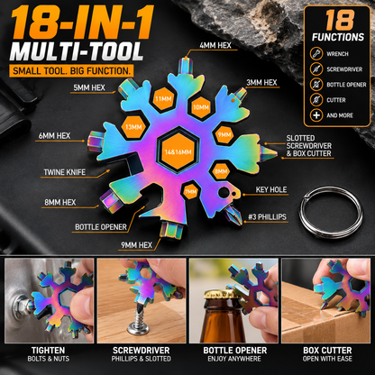❄️ 18-in-1 Snowflake Multi-Tool – Pocket Wrench, Screwdriver & Bottle Opener