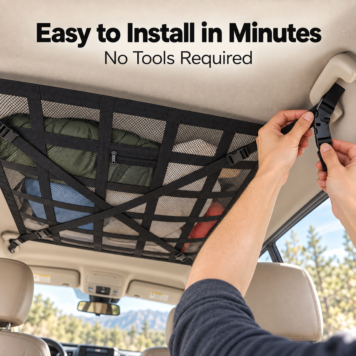🚙 SkyStow™ Car Ceiling Cargo Net – Overhead Storage Organizer for SUVs & Sedans