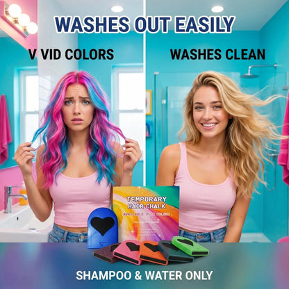 🌈 Instant Hair Color Magic – Washable Temporary Hair Chalk Set ✨