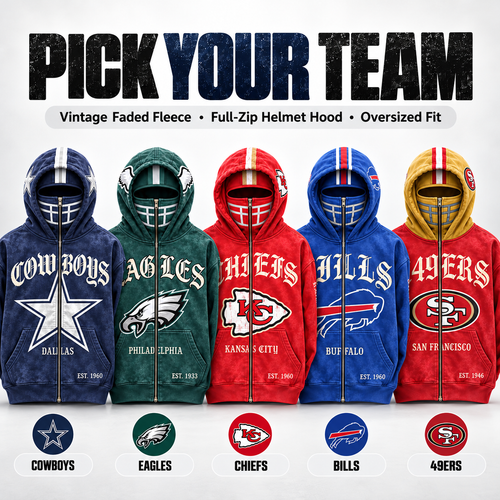 🏈 2-in-1 Football Zip Hoodie – Full-Zip Helmet Hood & Oversized Fit🏆