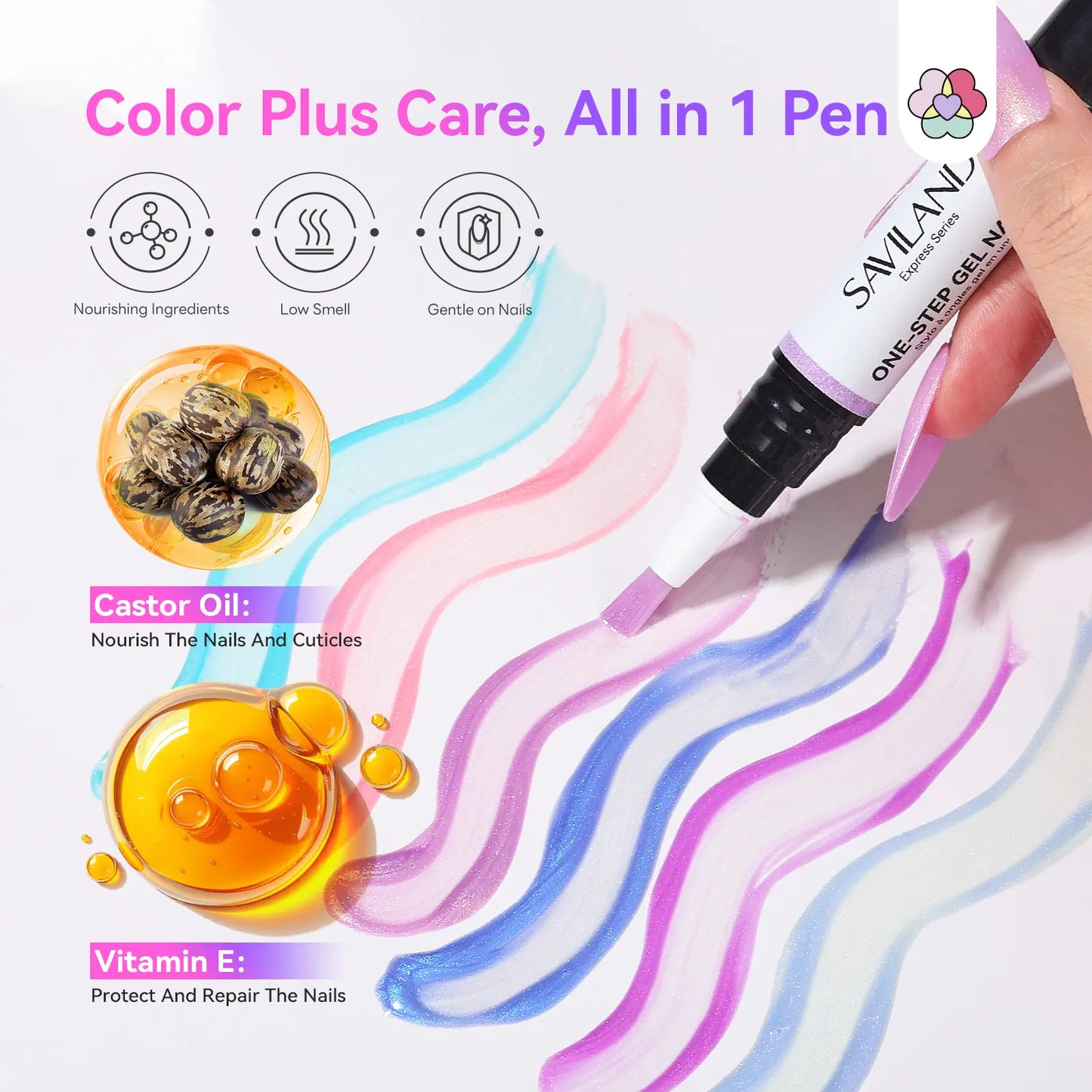 5-in-1 Gel Nail Polish Pen, Aurora Effect Gel Nail Pen with Base Color Top Coat in One, Easy Apply UV/LED Curing Nail Polish Pen