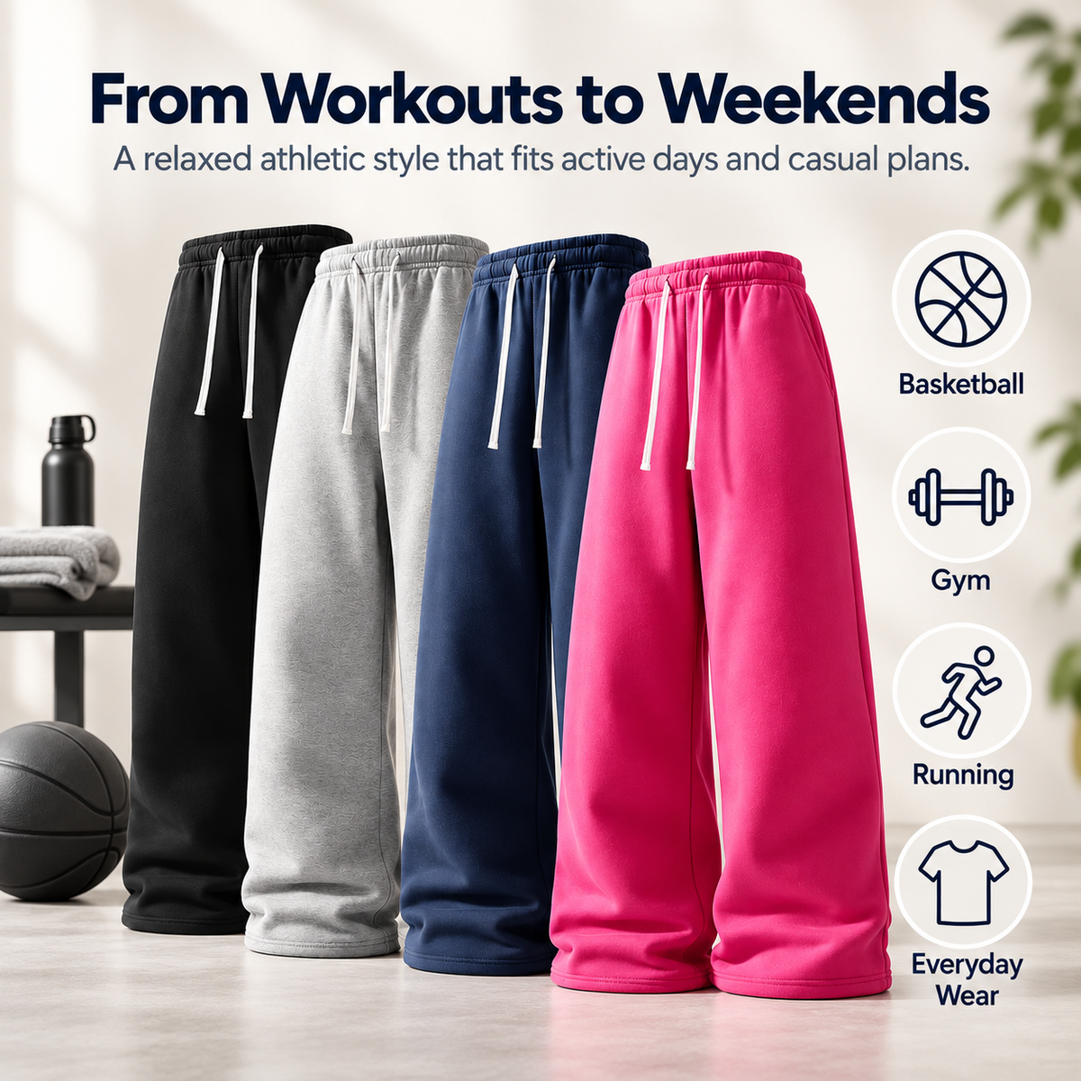 4-Pack  Ultra-Soft Wide-Leg Sweatpants