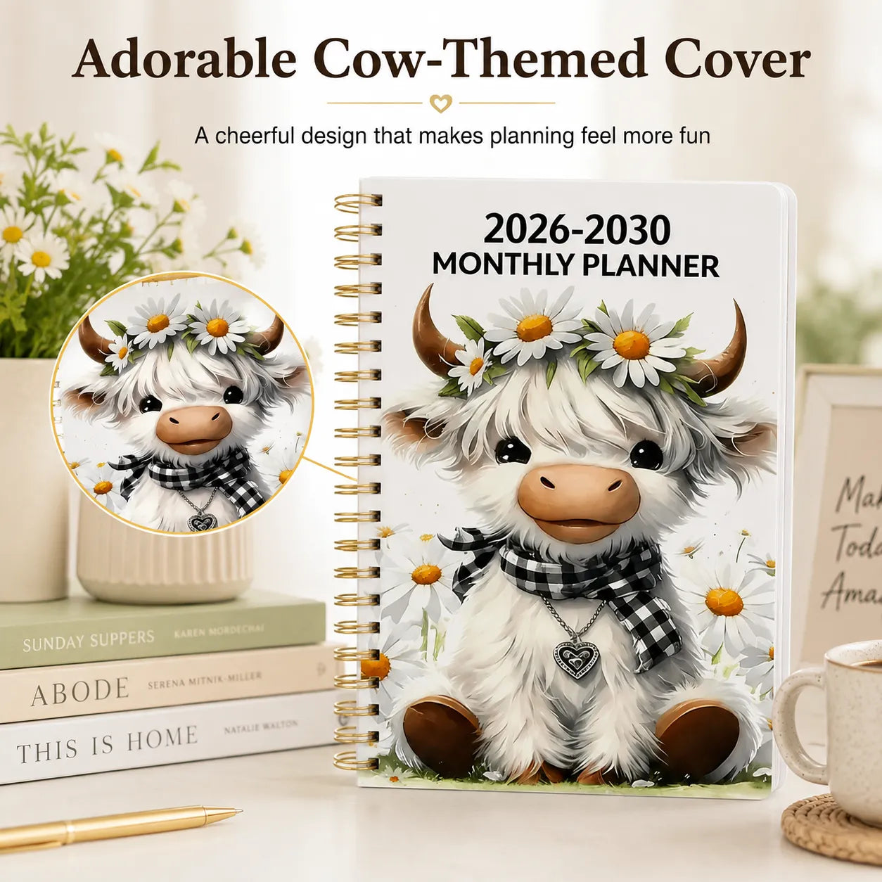 🐮 LAST DAY 49% OFF – Cute Cow 5-Year Planner 2026–2030 | Monthly Organizer with Farmhouse Cover, Goal Tracking Pages & Long-Term Planning Layout ✨