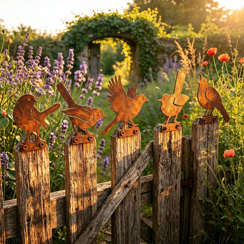 🐦5-Piece Lifelike Rusty Metal Bird Silhouettes Garden Art