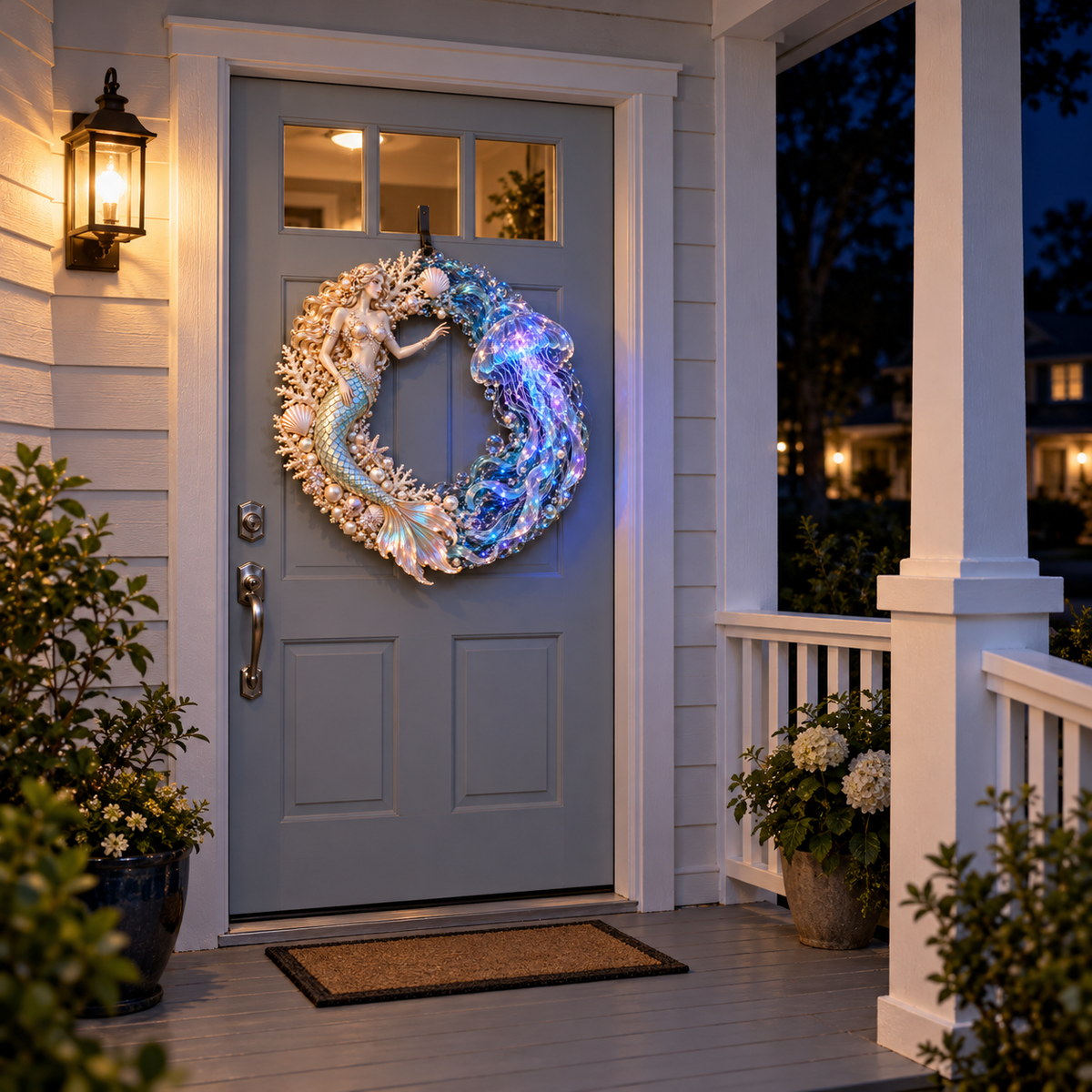 🧜‍♀️🌊 Mermaid Moonlight Wreath | Glowing Jellyfish & Ocean Decor ✨