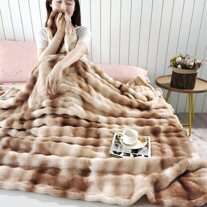 Premium Bubble Fleece Throw Blanket, Color Block Design Soft Sofa Blanket for Luxury Home