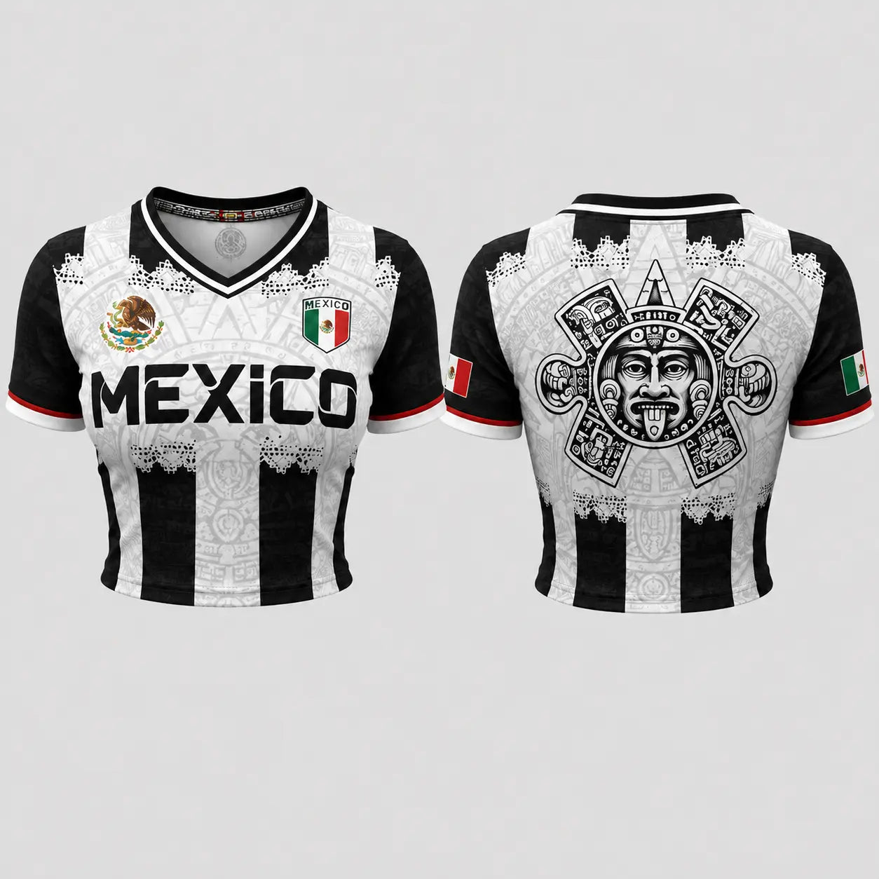 Mexico Pink Crop Jersey – Women's Aztec Soccer Top with National Flag Graphic