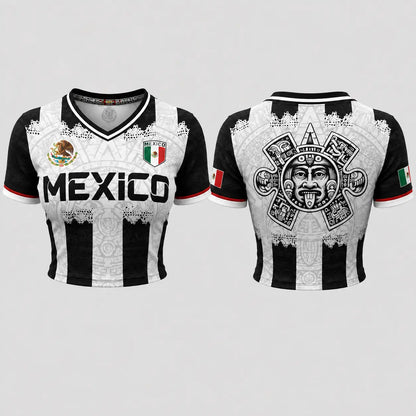 Mexico Pink Crop Jersey – Women's Aztec Soccer Top with National Flag Graphic