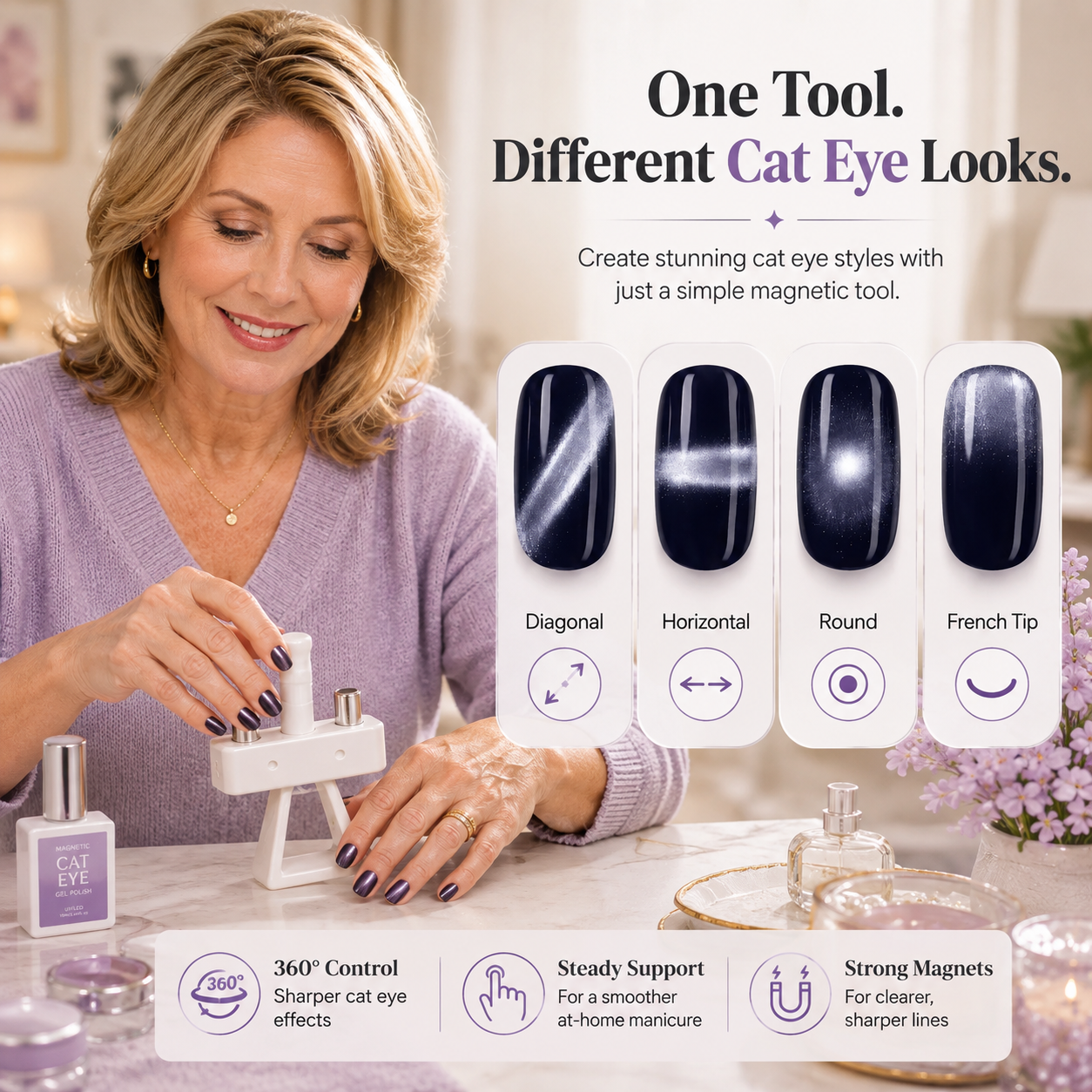 💅 Rotating Cat Eye Gel Nail Magnet Tool with Dual Height Finger Rests 💎