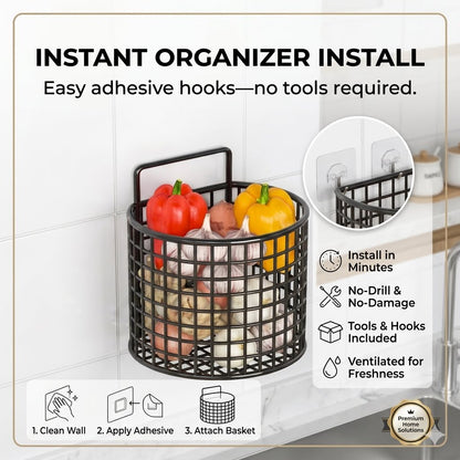 Wall-Mounted Metal Mesh Basket Rack – Space-Saving Kitchen Storage for Fruits, Veggies & Essentials 🧺✨
