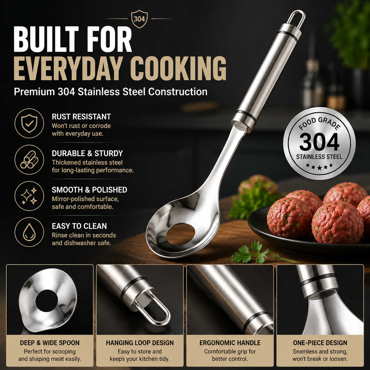 🔥🍝 2-Pack Stainless Steel Meatball Maker Spoon – Make Perfect Meatballs Without Messy Hands