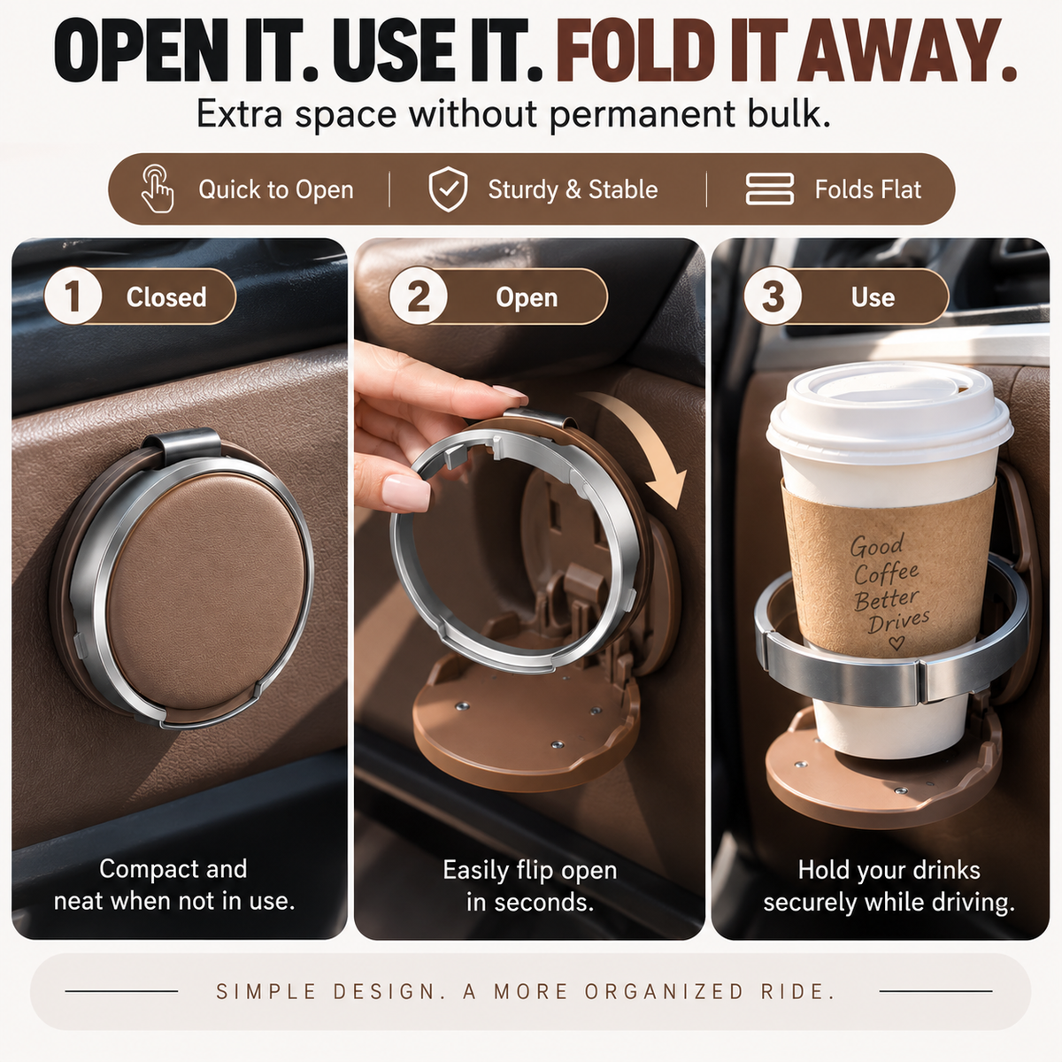 🚗 Universal Foldable Car Cup Holder – Space-Saving Drink & Phone Holder