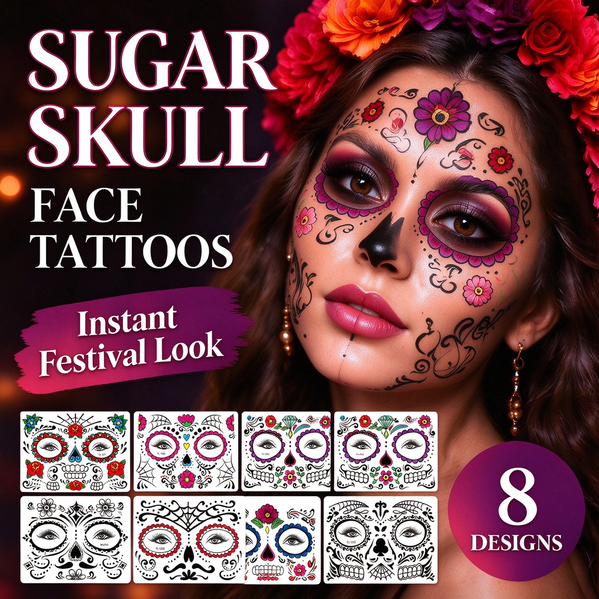 Skull Temporary Face Tattoos
