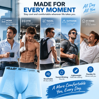 🧊 Men's Ice Silk Cooling Boxer Briefs 6-Pack | Breathable Mesh Comfort Underwear