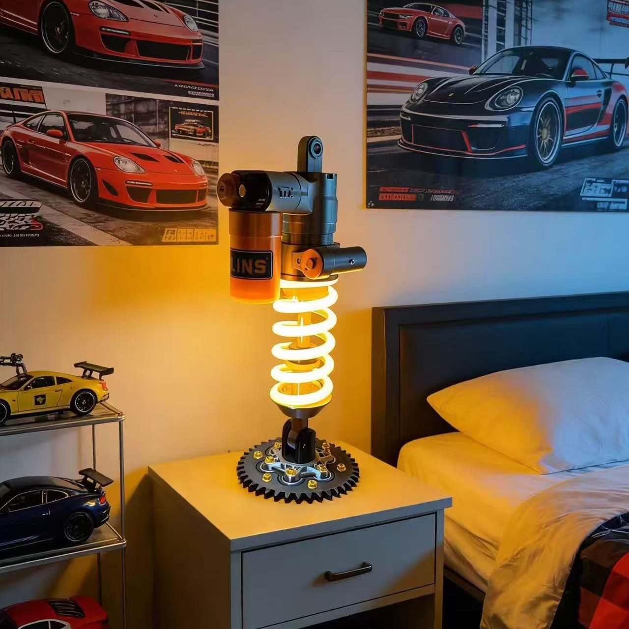 🎁Father's Day Limited Sale🔥Inspired Suspension Shock Absorber Lamp - Adjustable LED Light for Gamers & Car Enthusiasts