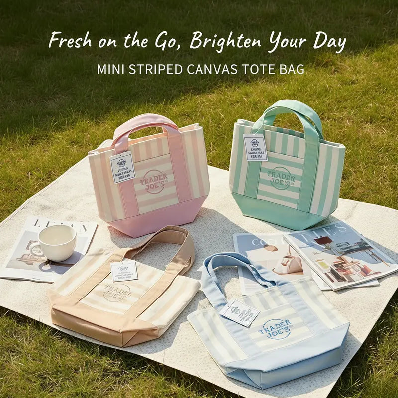 Mini Pastel Striped Canvas Tote Bag