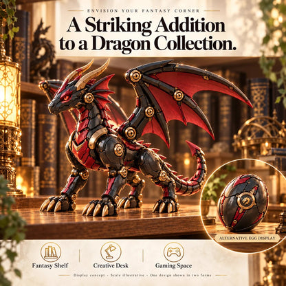 🔥 49% OFF -🐉 Mechanical Dragon Egg – Black & Crimson Dragon with Folding Wings & Armored Details