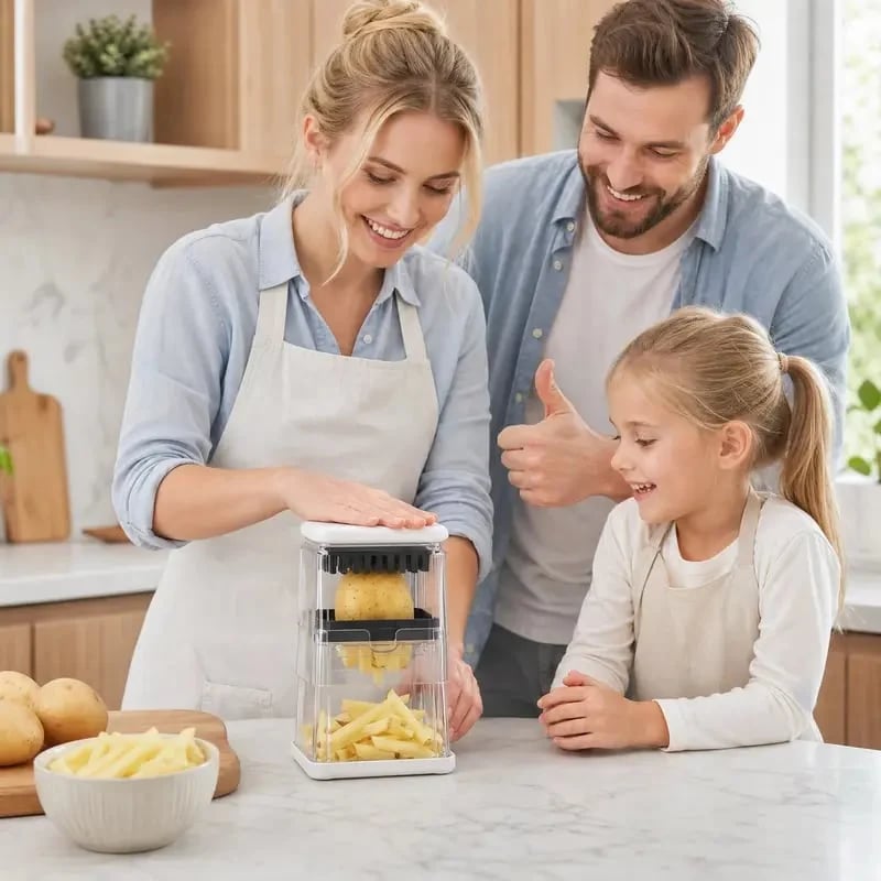 🔥Fingersafe French Fry Cutter – Stainless Steel Potato Slicer with Detachable Interchangeable Blades
