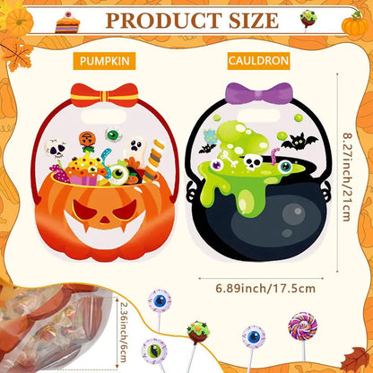 Halloween Goodie Bags Plastic Candy Bag Trick or Treat Bags with Cauldron Skeleton black Cat Skull Pumpkin Design