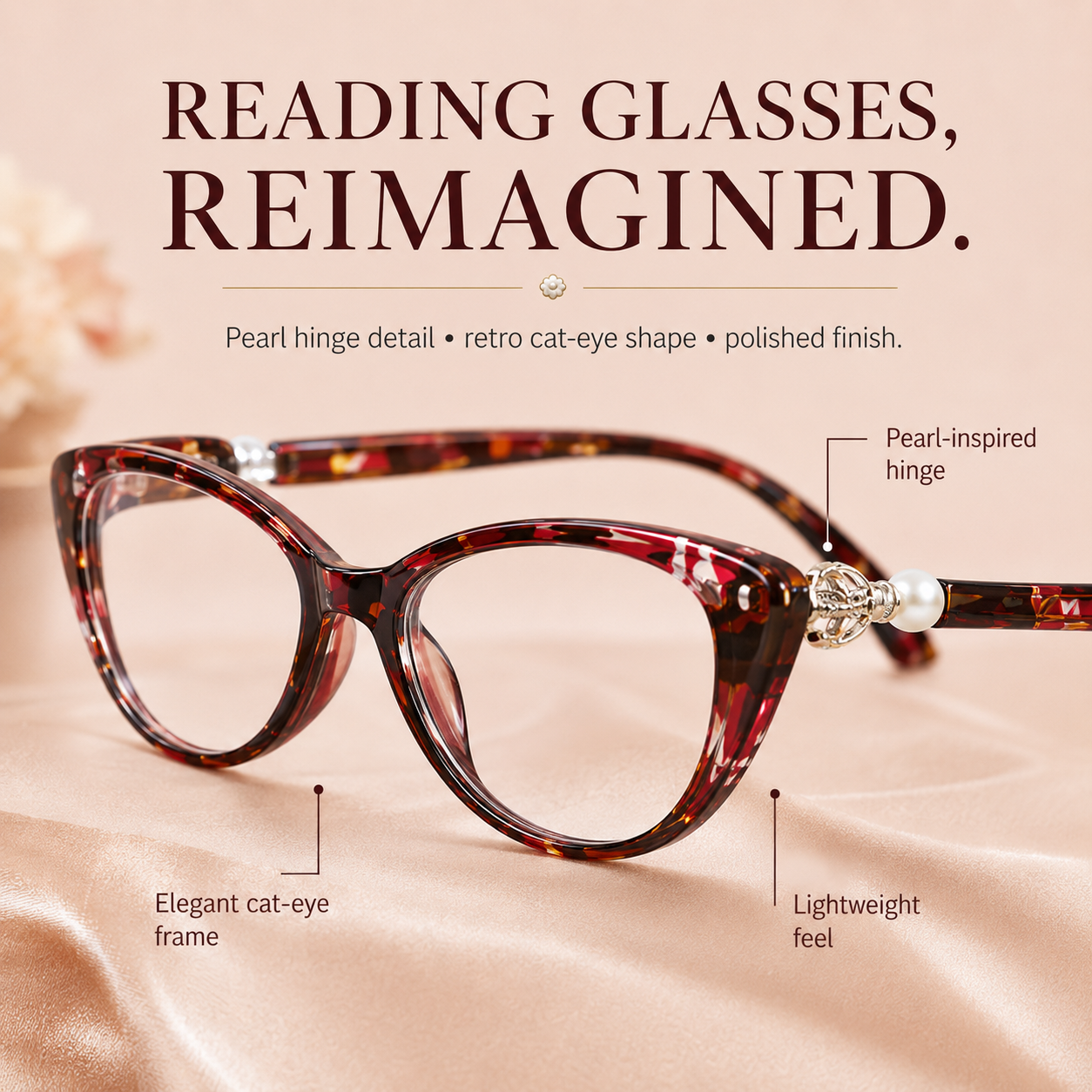 CAT EYE WITH PEARL HINGE PROGRESSIVE MULTIFOCAL READING GLASSES