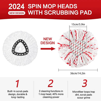 Spin Mop Heads Replacements with Scrubbing Pad Refills
