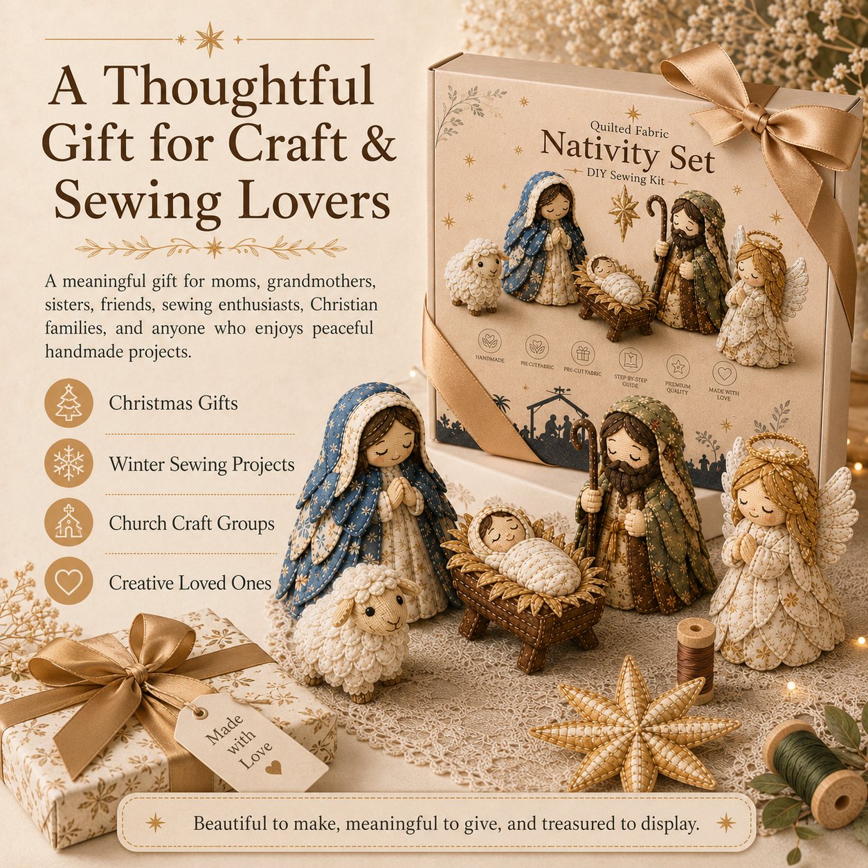 🔥LAST DAY 50% OFF -✨ DIY Patchwork Nativity Scene Sewing Kit (Beginner-Friendly)
