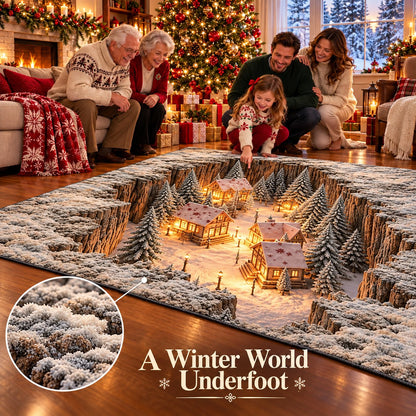 🎄 3D Optical Illusion Christmas Rug – Bring a Hidden Winter Village to Your Floor ✨