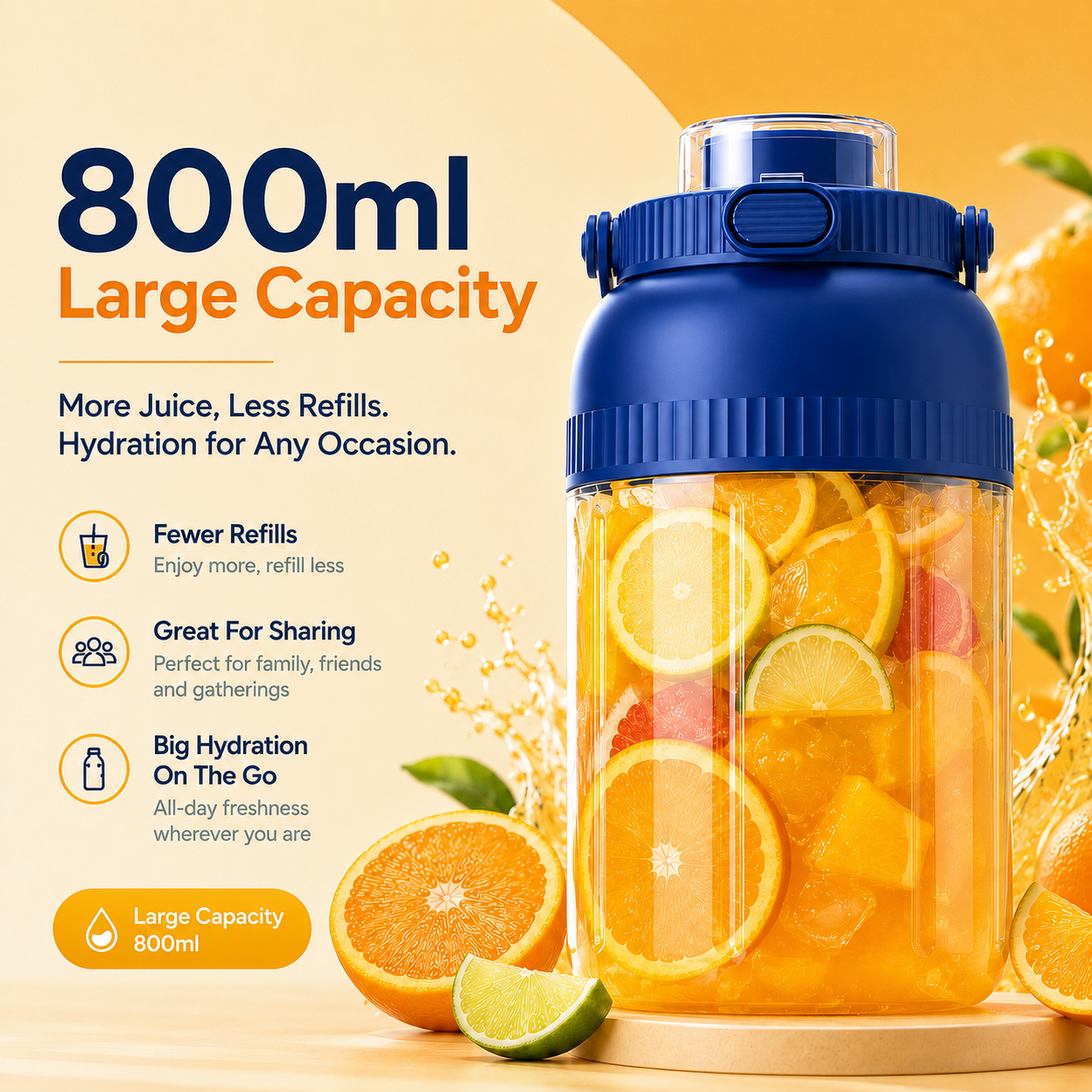 800ml Portable Electric Juicer Blender – Fresh Juice, Smoothies & Shakes Anywhere