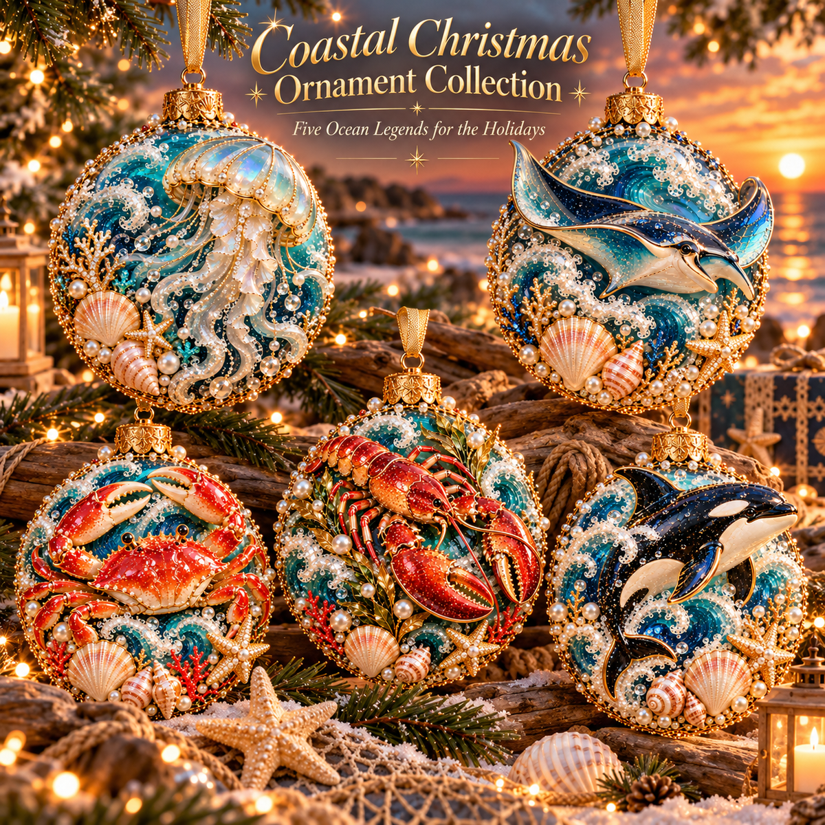 🌊🎄 Coastal Christmas Ocean Legends™ – 3D Marine Life Ornament Collection